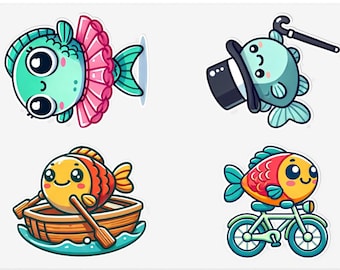 Cartoon Fish Stickers: Playful Character Decals, Water-Resistant Vinyl