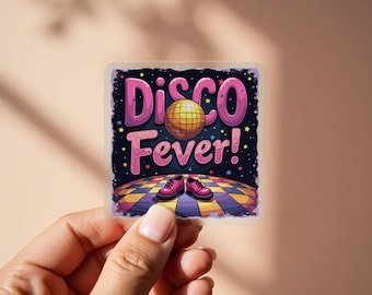 Disco Fever Sticker: Retro 70s Party Decal, Mirrorball Dancing Shoes