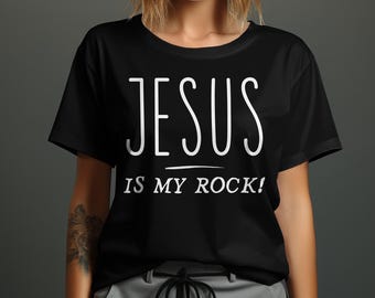 Christian T-Shirt Jesus Is My Rock Graphic Tee Faith Based Gift Inspirational Religious Shirt