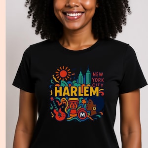 Harlem New York City T-Shirt, Colorful NYC Tee, Cityscape Apparel, Travel Souvenir, Urban Fashion, Music Lover Gift, Harlem Pride Shirt