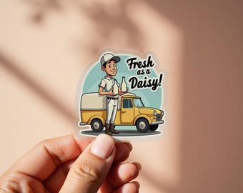 Retro Milk Truck Sticker: Fresh Daisy Delivery - Matte Vinyl