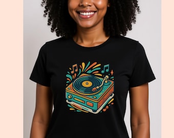 Retro T-shirt met draaitafel: T-shirt jaren 70/80-stijl