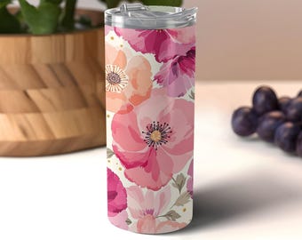 Pink Peony Tumbler: Watercolor Floral Stainless Steel Cup