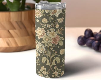 Vintage blommig tumbler: Resemugg i rostfritt stål