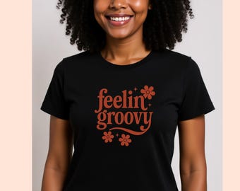 Feelin Groovy T-shirt: retro jaren 70-stijl, flowerpower-ontwerp