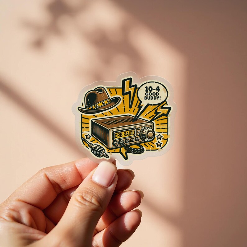Triple R Radio Sticker Vintage CB Radio Sticker: Cowboy Hat, Lightning Bolts -
