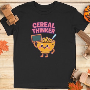 Cereal Thinker T-Shirt, Funny Foodie Tee, Breakfast Lover Gift, Cartoon Bowl T Shirt, Quirky Pun Shirt, Cute Cereal Shirt