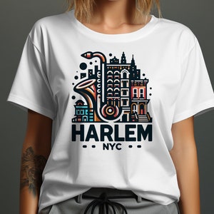 Harlem NYC T-Shirt, Jazz Inspired Harlem NYC Design, New York City Harlem Neighborhood Tee, Unique Harlem Graphic T-Shirt