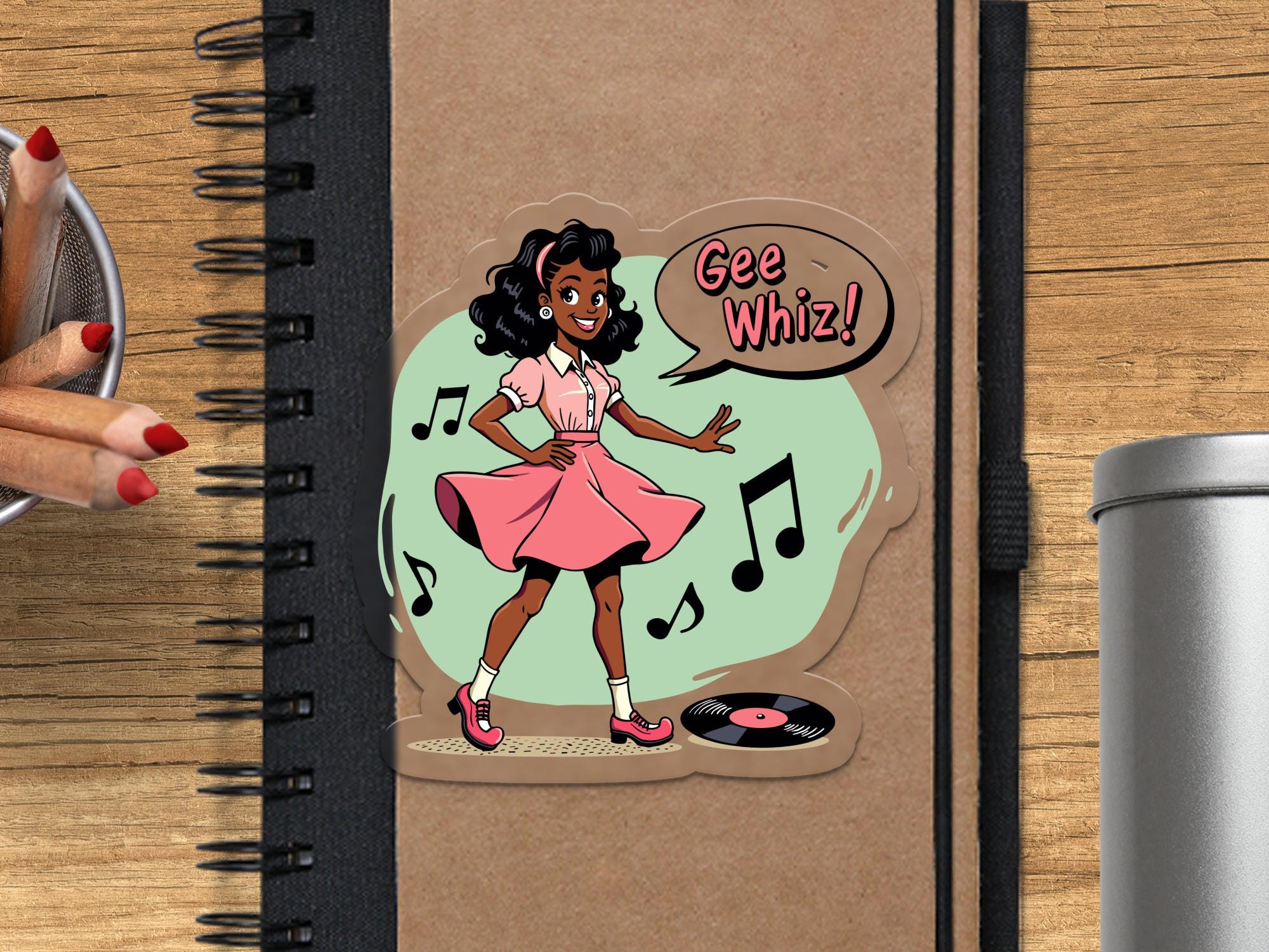 Autocollant Rockabilly Girl - Décal Old School Music - En Vinyle Multicolore - Fabriqué En France