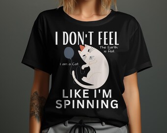 Funny Flat Earth Cat T-Shirt, Quirky Cat Lover Gift