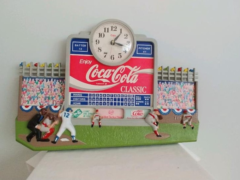 Cocacola Vintage Baseball Clock Rare Find Etsy
