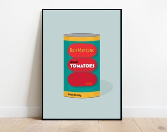 Tinned tomatoes, retro midcentury 1960s Illustration print/poster classic scandi - food print  - retro poster, food art