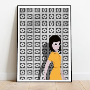 Lámina de arquitectura brutalista: Ilustración moderna de mediados de siglo