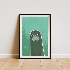 Nosey Seal No.1, retro midcentury 1960s Illustration print/poster - animal poster - nature print