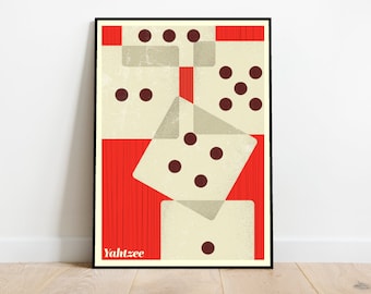 Retro Yahtzee Dice print - Minimalist Midcentury Print for Classic Board Game Fans