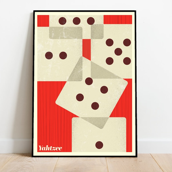 Yahtzee Retro board game, retro midcentury 1960s Illustration print/poster classic scandi - geometric print - minimalist art - retro poster