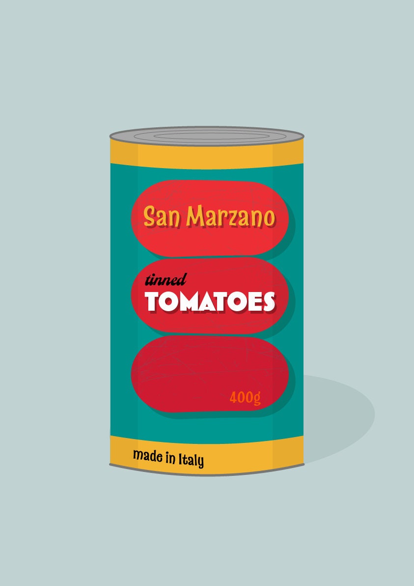 Tinned Tomatoes Retro Midcentury 1960s Illustration Etsy