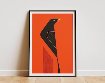Simple Blackbird Art Print: Retro Mid-Century Modern Illustration