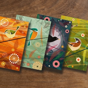Lot n°2 de charmantes cartes de voeux sur le thème des oiseaux - Idéal pour Noël ou les anniversaires, design nostalgique des années 60