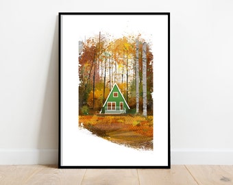Charming Retro Scandinavian Lodge print - 1960s Architecture Poster
