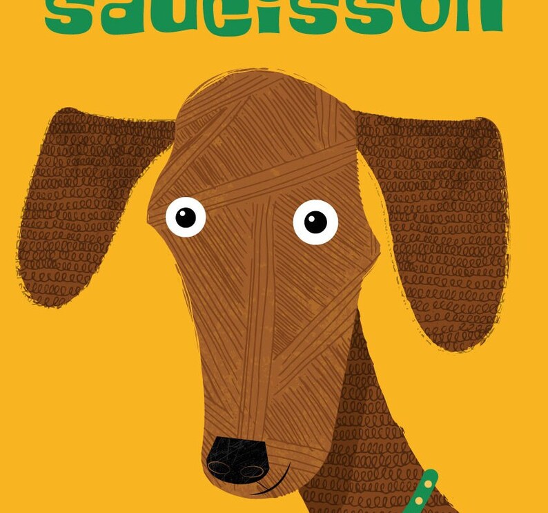 Sausage Dog in a Jumper Yellow, Retro Midcentury 1960s Illustration ...