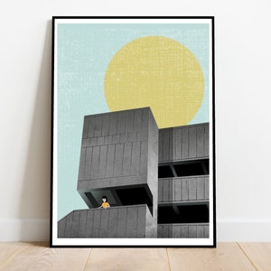 Brutalistische Architektur Grafik: Mid-Century Modern Illustration