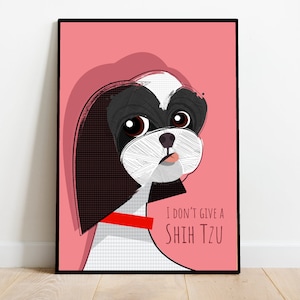 I don't give a Shih Tzu, retro midcentury 1960s Illustration print/poster animals scandi - animal print - Shih Tzu art - dog poster, Dog art