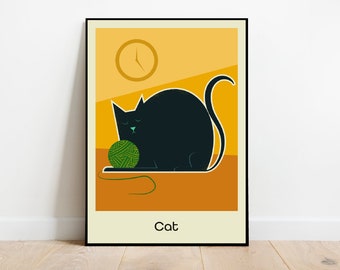 C para gato, alfabeto animal impresión retro mediados de siglo 1960 Ilustración impresión/póster animales scandi - cartel para niños, impresión infantil