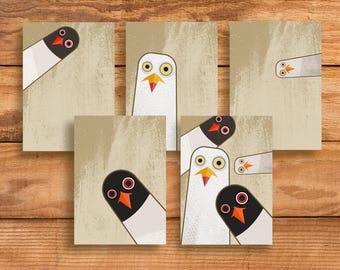 Nosy Gulls Greetings Cards: Retro 1960s Mid-century Illustration, Pack of 5