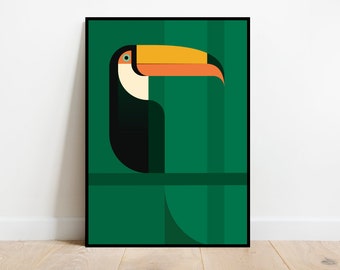 Toucan in the trees, retro midcentury 1960s Illustration print/poster - bird poster - nature print 4 colours available