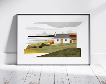 White Cabin on a secluded beach Print: Mid-Century Modern Architecture