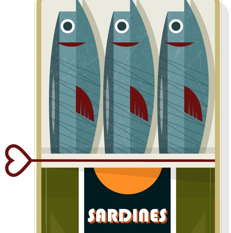 Sardines in a tin, retro midcentury 1960s Illustration print/poster classic scandi food print minimalist art retro poster, food art image 2