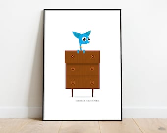 Mid-Century Chihuahua Print: 1960s Dog Illustration, Animal Art