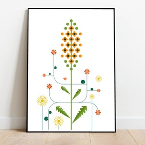 野生の花 3 - ミッドセンチュリースタイルの野生の花のイラスト、植物のプリント、植物のイラスト、ポストカード、植物