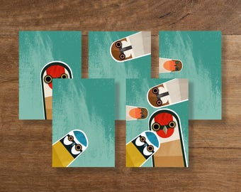 Nosy Garden Birds Greetings Cards: Retro 1960s Mid-century Illustration, Pack of 5