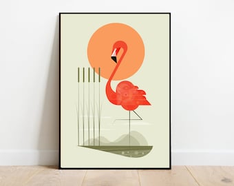 Mid-Century Flamingo Print: 1960s Style Bird Art