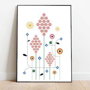 野生の花 4 - ミッドセンチュリースタイルの野生の花のイラスト、植物のプリント、植物のイラスト、ポストカード、植物