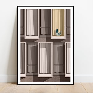 Brutalist Pigeon Print: Mid-Century Modern Bird Poster
