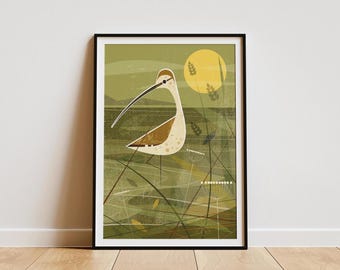 Curlew Bird Print: Retro 1960s Mid-Century Illustration