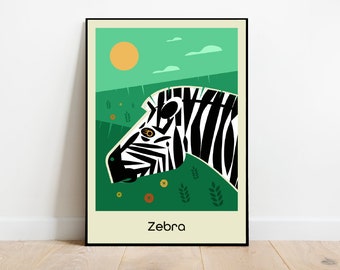 Z para cebra, alfabeto animal impresión retro mediados de siglo 1960 Ilustración impresión/póster animales scandi - cartel infantil, impresión infantil