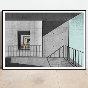 Brutalistische Architektur Grafik: Mid-Century Modern Illustration