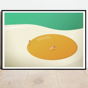 Freerange Swim print, Healthy living retro midcentury 1960s scandi Illustration print/poster - food print activity lifestyle