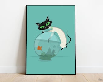 Siamese Cat Art Print: Mid-Century Modern Illustration