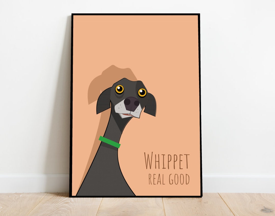 Whippet Dog Art Print: Retro Mid-century Illustration - Etsy