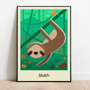 S para perezoso, alfabeto animal impresión retro mediados de siglo 1960 Ilustración impresión/póster animales scandi - cartel para niños, impresión infantil