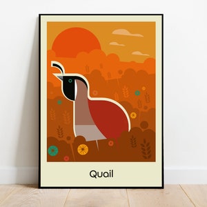 Q para codorniz, alfabeto animal impresión retro mediados de siglo 1960 Ilustración impresión/póster animales scandi - cartel infantil, impresión infantil