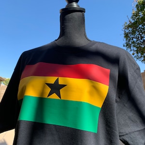 Ghana Flag Tshirt w/Print on back - Country flag tee - African American T-shirt. Ladies cut/Unisex & other countries available!