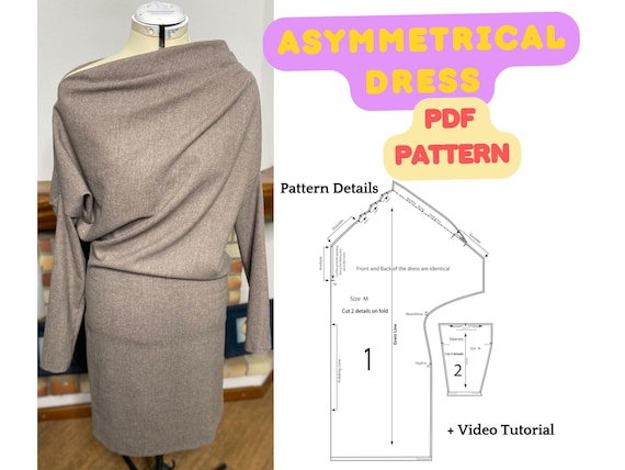 asymmetric dress sewing pattern RH1418  1946 Asymmetrical Evening Gown sewing pattern