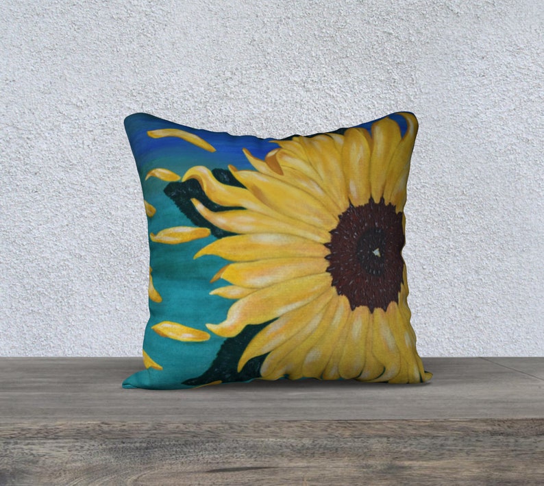 zippered never fade bedroom-living room decor Pillow case 18x18 Separation Sunflower acrylic paint print velveteen canvas cotton