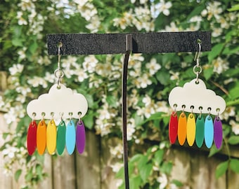 Rainbow cloud lightweight acrylic earrings - perfect for PRIDE or any day! Hypoallergenic, colorful, and playful. Wear some happy :-)